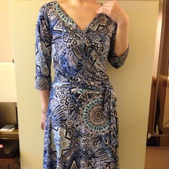Lycra A-line midi dress - blue and black pattern - Picture 2 of 6